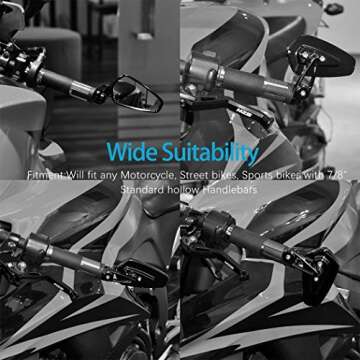 MZS Motorcycle Bar End Mirrors, Red 7/8 Universal Rear View Mirror Standard Hollow Side Compatible with Street Sport Naked Road Bike Cruisers Touring Scooter