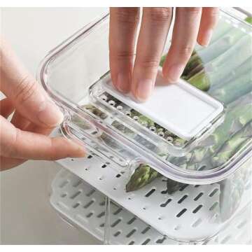 blitzlabs Fridge Storage Containers Bins Fresh Keeper Freezer Bins, Vegetable Fruit Storage Containers Fresh Container Produce Saver Organizer Keeper Bins with Lids Removable Drain Tray