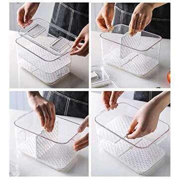 blitzlabs Fridge Storage Containers Bins Fresh Keeper Freezer Bins, Vegetable Fruit Storage Containers Fresh Container Produce Saver Organizer Keeper Bins with Lids Removable Drain Tray