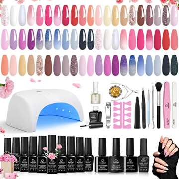 Beetles Gel Nail Polish Kit with 36W UV LED Light, 32 Colors Gel Polish Set Soak Off Base Gel Top Co...