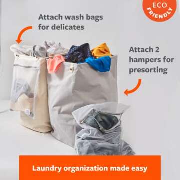 Full Circle Loads of Fun Collapsible Hamper – Laundry Basket for Dirty Clothes & Towels– Tall Standing Organic Cotton Laundry Bag with Long Handles - Ideal for Bathroom, Bedroom or Kids’ Room, Natural Large