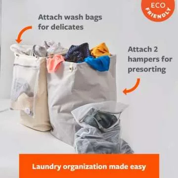 Full Circle Loads of Fun Collapsible Hamper – Laundry Basket for Dirty Clothes & Towels– Tall Standing Organic Cotton Laundry Bag with Long Handles - Ideal for Bathroom, Bedroom or Kids’ Room, Natural Large