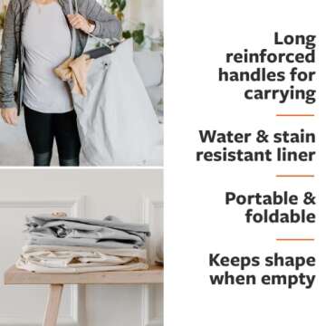 Full Circle Loads of Fun Collapsible Hamper – Laundry Basket for Dirty Clothes & Towels– Tall Standing Organic Cotton Laundry Bag with Long Handles - Ideal for Bathroom, Bedroom or Kids’ Room, Natural Large