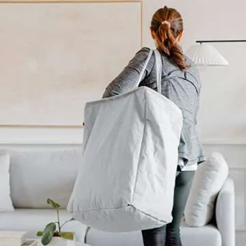 Full Circle Loads of Fun Collapsible Hamper – Laundry Basket for Dirty Clothes & Towels– Tall Standing Organic Cotton Laundry Bag with Long Handles - Ideal for Bathroom, Bedroom or Kids’ Room, Natural Large