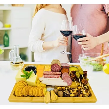 Bamboo Cheese Board with Knives & Bowls - Extra Large Wooden Cutting Board Platter for Wine & Charcuterie