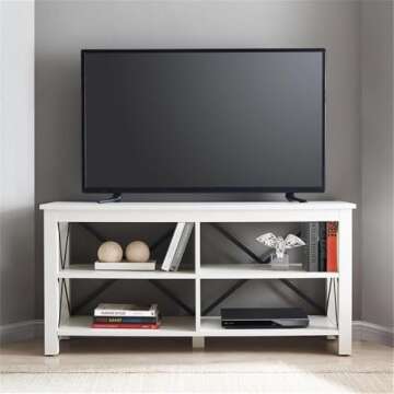 Henn&Hart Rectangular TV Stand for TV's up to 55" in White, TV Stands for the Living Room