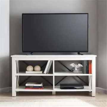 Henn&Hart Rectangular TV Stand for TV's up to 55" in White, TV Stands for the Living Room