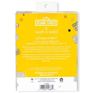 wet n wild Sesame Street 4-Piece Makeup Brush Set, Buildable & Blendable Multifunctional Seamless Application, Cruelty-Free & Vegan Feathery Soft Bristles