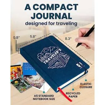 A5 Size Hardcover Travel Journal Notebook and Planner – Traveling Diary & Log Book – Plan and Record 3 Trips – 278 Pages 100gsm Recycled Paper – Trip Itinerary & Planning Gift for Women, Men