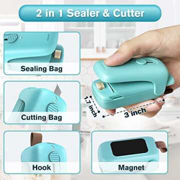 TYHJOY Mini Bag Sealer, Handheld Vacuum Heat Sealer and Cutter, Portable Chip Bag Resealer Sealing M...