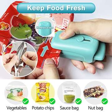 TYHJOY Mini Bag Sealer, Handheld Vacuum Heat Sealer and Cutter, Portable Chip Bag Resealer Sealing Machine for Snack Plastic Fresh Bags Cookies Green - Battery Not Included (Green)
