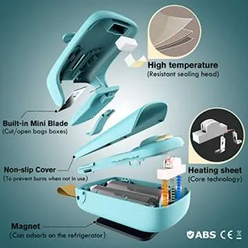 TYHJOY Mini Bag Sealer, Handheld Vacuum Heat Sealer and Cutter, Portable Chip Bag Resealer Sealing Machine for Snack Plastic Fresh Bags Cookies Green - Battery Not Included (Green)