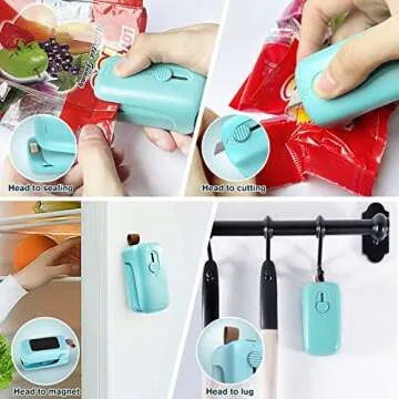 TYHJOY Mini Bag Sealer, Handheld Vacuum Heat Sealer and Cutter, Portable Chip Bag Resealer Sealing Machine for Snack Plastic Fresh Bags Cookies Green - Battery Not Included (Green)