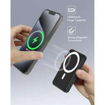 podoru for Magsafe Battery Pack, 10000mAh Magnetic Power Bank with Type-C Cable LED Display 22.5W PD Fast Charging Wireless Portable Charger for iPhone 16/15/14/13/12 Series-Black