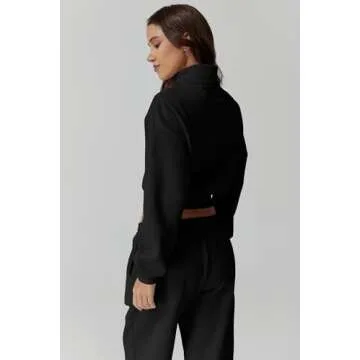 QINSEN 2 Piece Tracksuit for Women Zip Crop Jacket Baggy Sweatpants Matching Sets Oversized Lounge O...