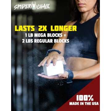 8oz Gym Chalk Mega Block - Lasts 2X Longer Made in The USA - for Powerlifting, Weightlifting, Cross Fit