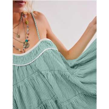 Gacaky Women's Summer Mini Dress Casual Loose Sleeveless Adjustable Straps Swing Mini Dress Mint Blue Small