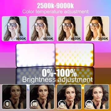 RGB LED Video Light Live Streaming Video Portable Camera Lights with 0-360 Full Color CRI 95+ 2500-9000K 3100mAh Rechargeable LED DSLR Lighting for Photography, Vlogging, Video Conference