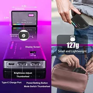 RGB LED Video Light Live Streaming Video Portable Camera Lights with 0-360 Full Color CRI 95+ 2500-9000K 3100mAh Rechargeable LED DSLR Lighting for Photography, Vlogging, Video Conference