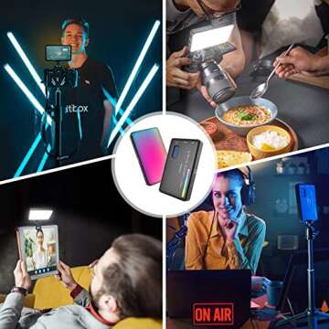 RGB LED Video Light Live Streaming Video Portable Camera Lights with 0-360 Full Color CRI 95+ 2500-9000K 3100mAh Rechargeable LED DSLR Lighting for Photography, Vlogging, Video Conference