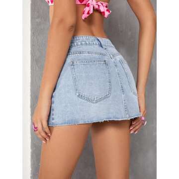 Floerns Women's Causal High Waist Raw Hem Pocket Denim Jean Short Skirt Pale Blue XS