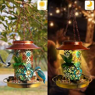 2022 Upgraded Solar Bird Feeder for Outside Hunging,Colorful Painting Metal Waterproof,Wild Bird Feeders,Cardinals Feeders,Lantern Light,Garden Backyard Decoration,Gifts for Bird Lovers