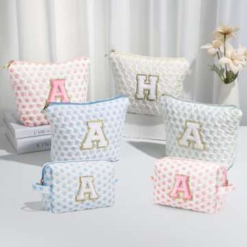 YOOLIFE Initial Makeup Bag - Cosmetic Bag Personalized Makeup Bag Travel Make Up Bag for Women Monog...