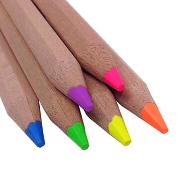 Stubby Pencil Studio Eco Highlighter Pencils - Set of 6 Neon Colors with a Jumbo Sharpener - Bible Highlighters - Wooden Highlighters Will Not Bleed or Dry Out