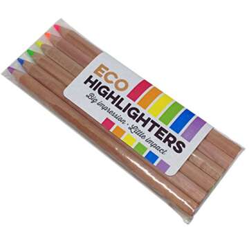 Stubby Pencil Studio Eco Highlighter Pencils - Set of 6 Neon Colors with a Jumbo Sharpener - Bible Highlighters - Wooden Highlighters Will Not Bleed or Dry Out