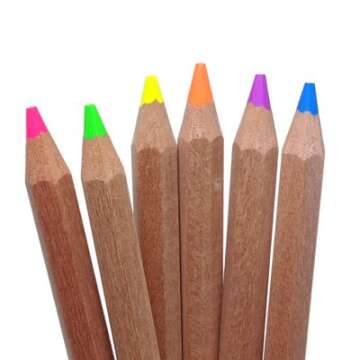 Stubby Pencil Studio Eco Highlighter Pencils - Set of 6 Neon Colors with a Jumbo Sharpener - Bible Highlighters - Wooden Highlighters Will Not Bleed or Dry Out