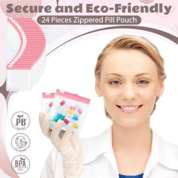 24 Pieces Pink Pill Organizer Pouch Set for Travel