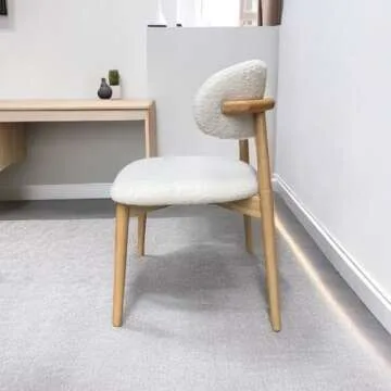 Dining Boucle Chair - Modern White Round Back Sherpa Chairs for Kitchen, Dining Room, and Desk - Tuf...