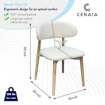 Dining Boucle Chair - Modern White Round Back Sherpa Chairs for Kitchen, Dining Room, and Desk - Tufted Mid Century Contemporary Table Chair - Upholstered Dinner Chair with Wooden Legs