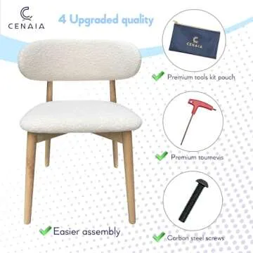 Dining Boucle Chair - Modern White Round Back Sherpa Chairs for Kitchen, Dining Room, and Desk - Tufted Mid Century Contemporary Table Chair - Upholstered Dinner Chair with Wooden Legs