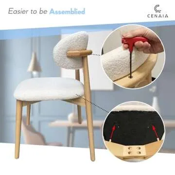 Dining Boucle Chair - Modern White Round Back Sherpa Chairs for Kitchen, Dining Room, and Desk - Tufted Mid Century Contemporary Table Chair - Upholstered Dinner Chair with Wooden Legs