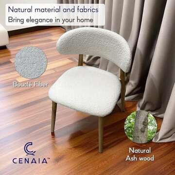 Dining Boucle Chair - Modern White Round Back Sherpa Chairs for Kitchen, Dining Room, and Desk - Tufted Mid Century Contemporary Table Chair - Upholstered Dinner Chair with Wooden Legs