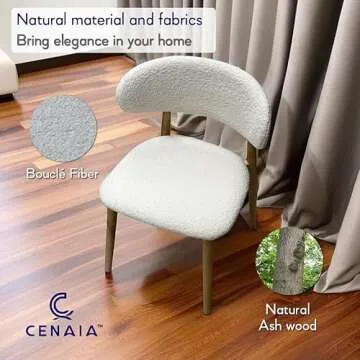 Dining Boucle Chair - Modern White Round Back Sherpa Chairs for Kitchen, Dining Room, and Desk - Tufted Mid Century Contemporary Table Chair - Upholstered Dinner Chair with Wooden Legs