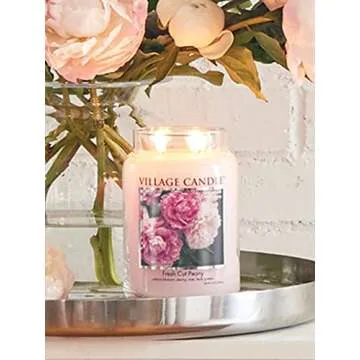 Village Candle Fresh Cut Peony Large Glass Apothecary Jar, Scented Candle, 21.25 oz.