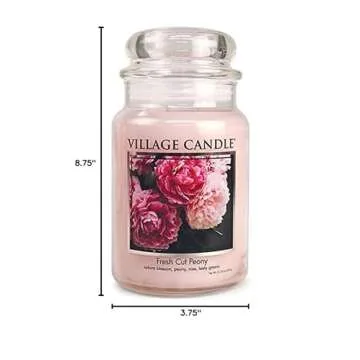 Village Candle Fresh Cut Peony Large Glass Apothecary Jar, Scented Candle, 21.25 oz.