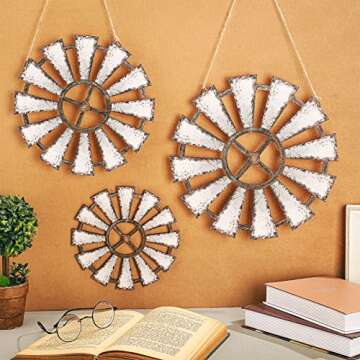 Yookeer 3 Pcs Wood Windmill Wall Decor Farmhouse Hanging Decoration Wooden Windmill Kitchen Decor Ru...