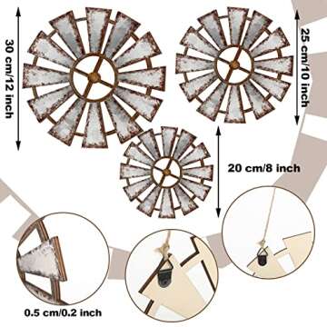 Yookeer 3 Pcs Wood Windmill Wall Decor Farmhouse Hanging Decoration Wooden Windmill Kitchen Decor Rustic Decor Living Room Sculpture Art for Bedroom Nursery Home Decor