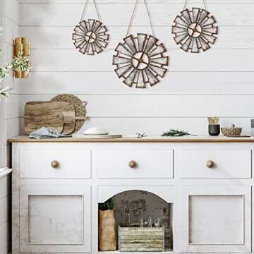 Yookeer 3 Pcs Wood Windmill Wall Decor Farmhouse Hanging Decoration Wooden Windmill Kitchen Decor Rustic Decor Living Room Sculpture Art for Bedroom Nursery Home Decor