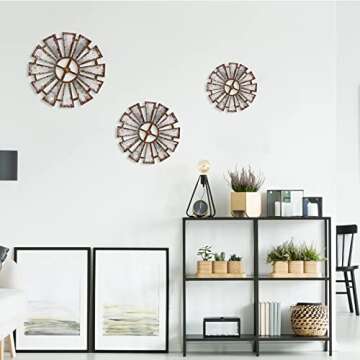 Yookeer 3 Pcs Wood Windmill Wall Decor Farmhouse Hanging Decoration Wooden Windmill Kitchen Decor Rustic Decor Living Room Sculpture Art for Bedroom Nursery Home Decor