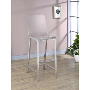 Coaster Home Furnishings Bar Stools Set of 2 in Chrome and Clear Acrylic for Modern Interiors