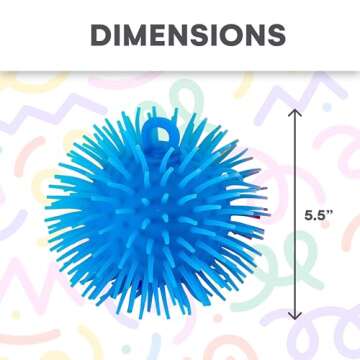 Kicko Puffer Balls - Assorted Colors, Spiky Balls for Kids, Sensory Game, Stress Relief - 5.5'' - 6 Pack