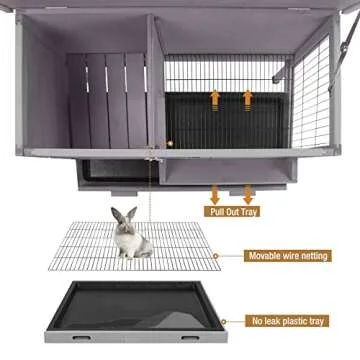 Rabbit Hutch Indoor Rabbit Cage - Pull Out Tray, Metal Wire Pan for Small Pets