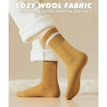 IIG 5 Pairs Women's Vintage Style Thick Wool Warm Winter Crew Socks (Cozy striped 01-5 Pairs)