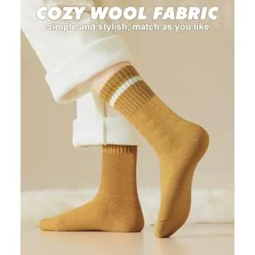 IIG 5 Pairs Women's Vintage Style Thick Wool Warm Winter Crew Socks (Cozy striped 01-5 Pairs)