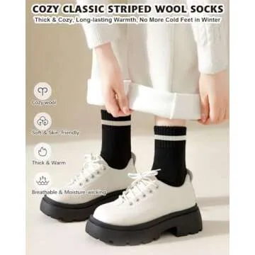 IIG 5 Pairs Women's Vintage Style Thick Wool Warm Winter Crew Socks (Cozy striped 01-5 Pairs)