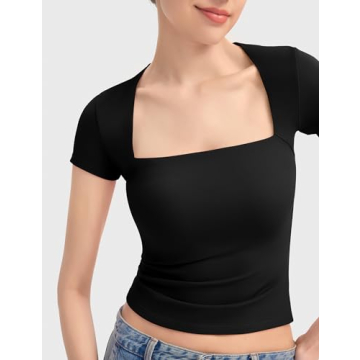 PUMIEY Stylish Square Neck Short Sleeve T-Shirt